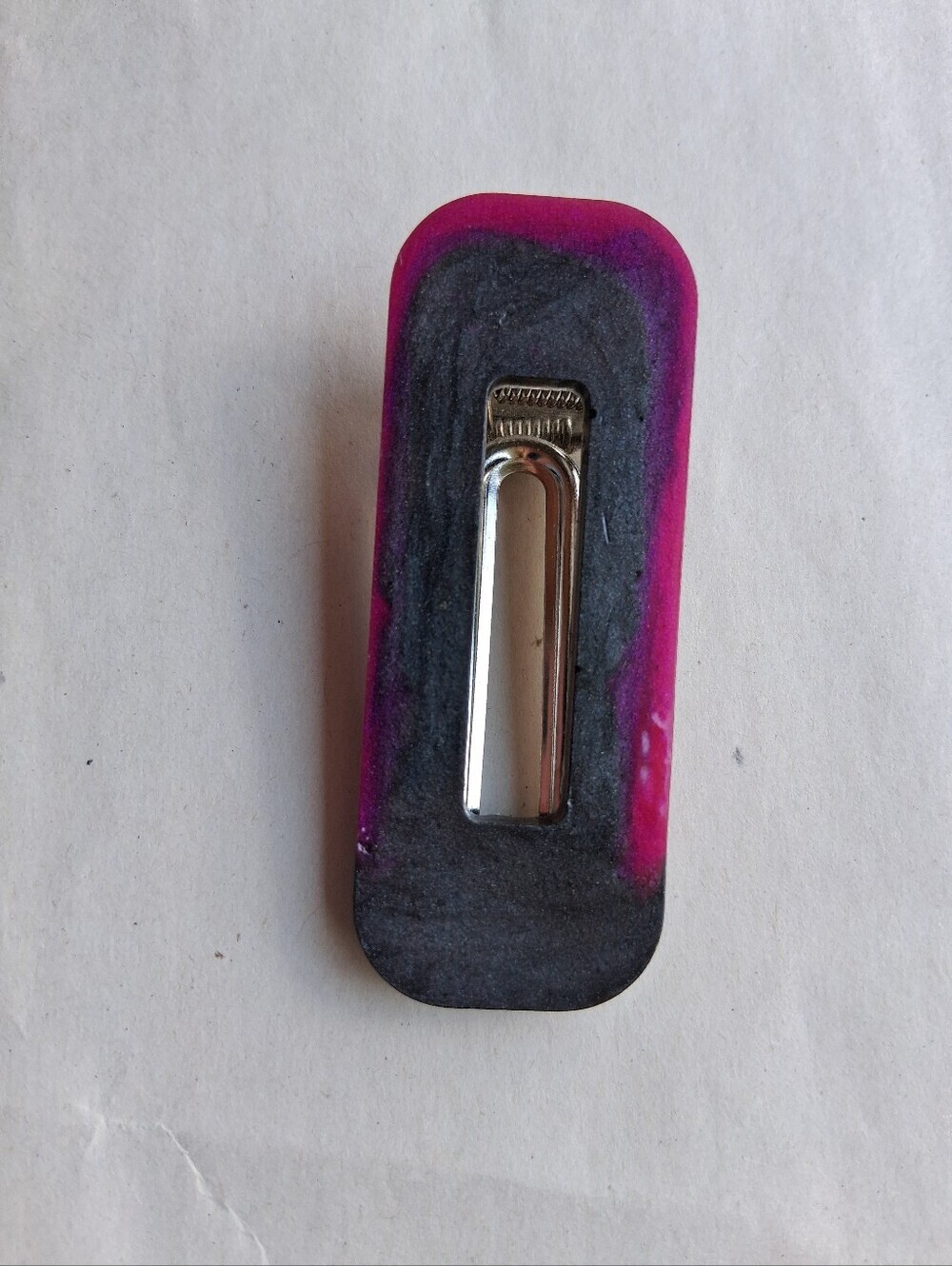 5/$25 Hand Crafted Pink and Black Hair Clip with Metal Spring